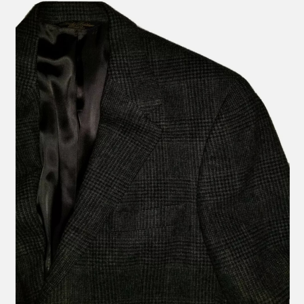 Vtg Men's Brooks Brothers 100% Camel Hair Soft Blazer Jacket Plaid Black Gray